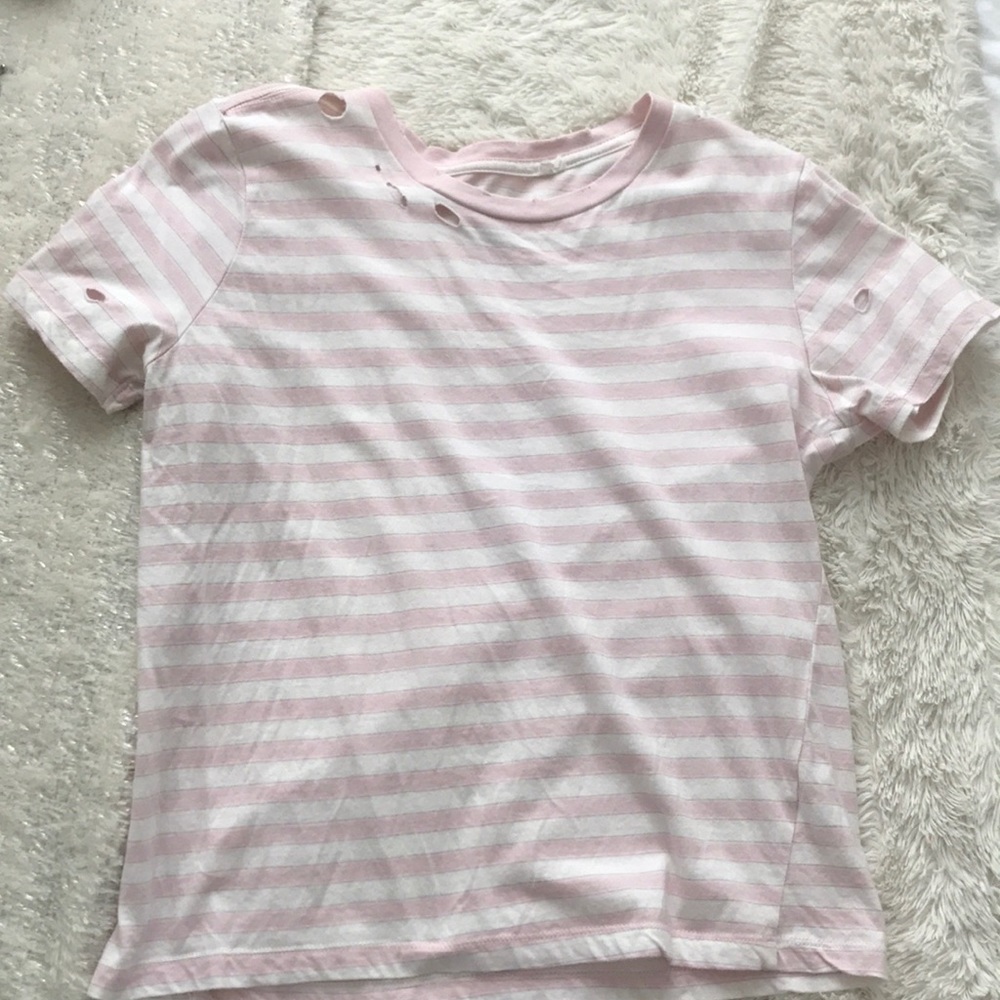 ME TO WE STRIPED AND RIPPED SHIRT